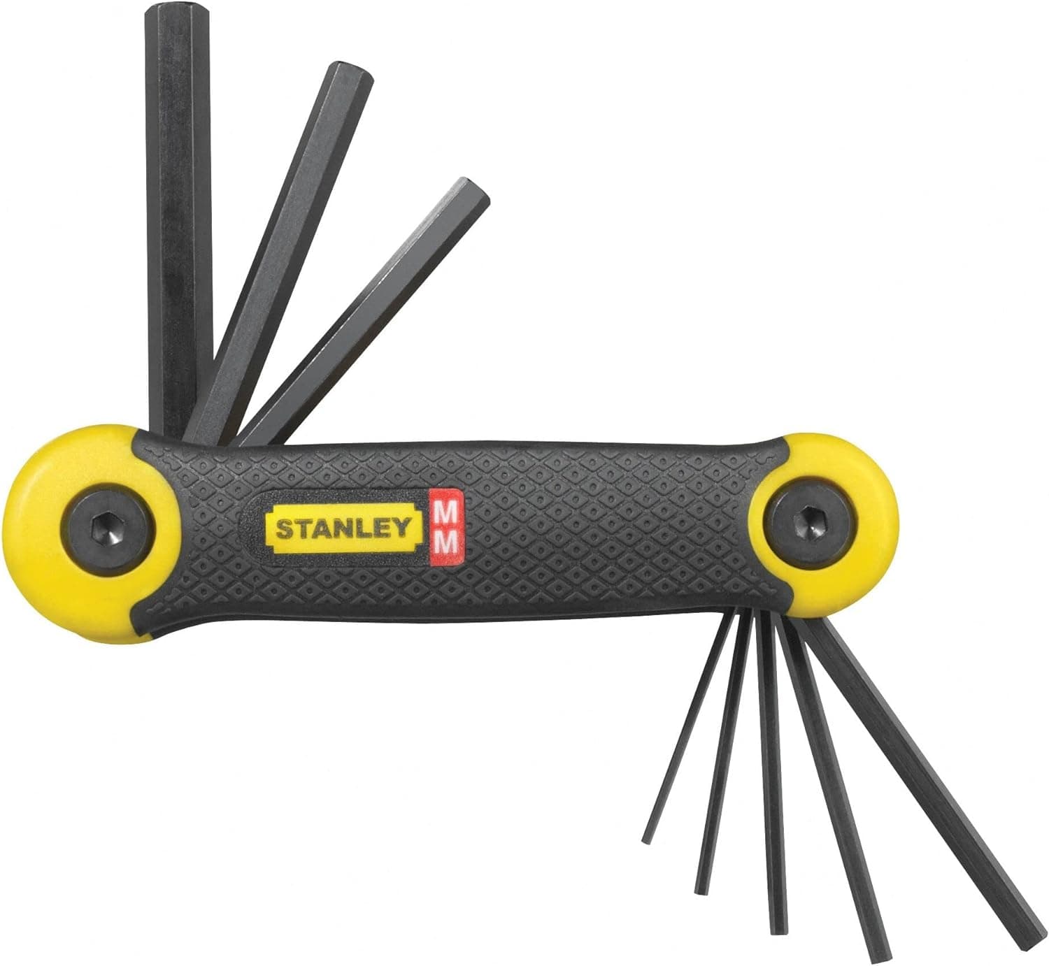 STANLEY Conjunto de chaves hexagonais métricas (8 peças), corpo revestido de borracha, dobrável, pontas chanfradas, peso 0,166 kg, comprimento 48 mm, 2-69-264