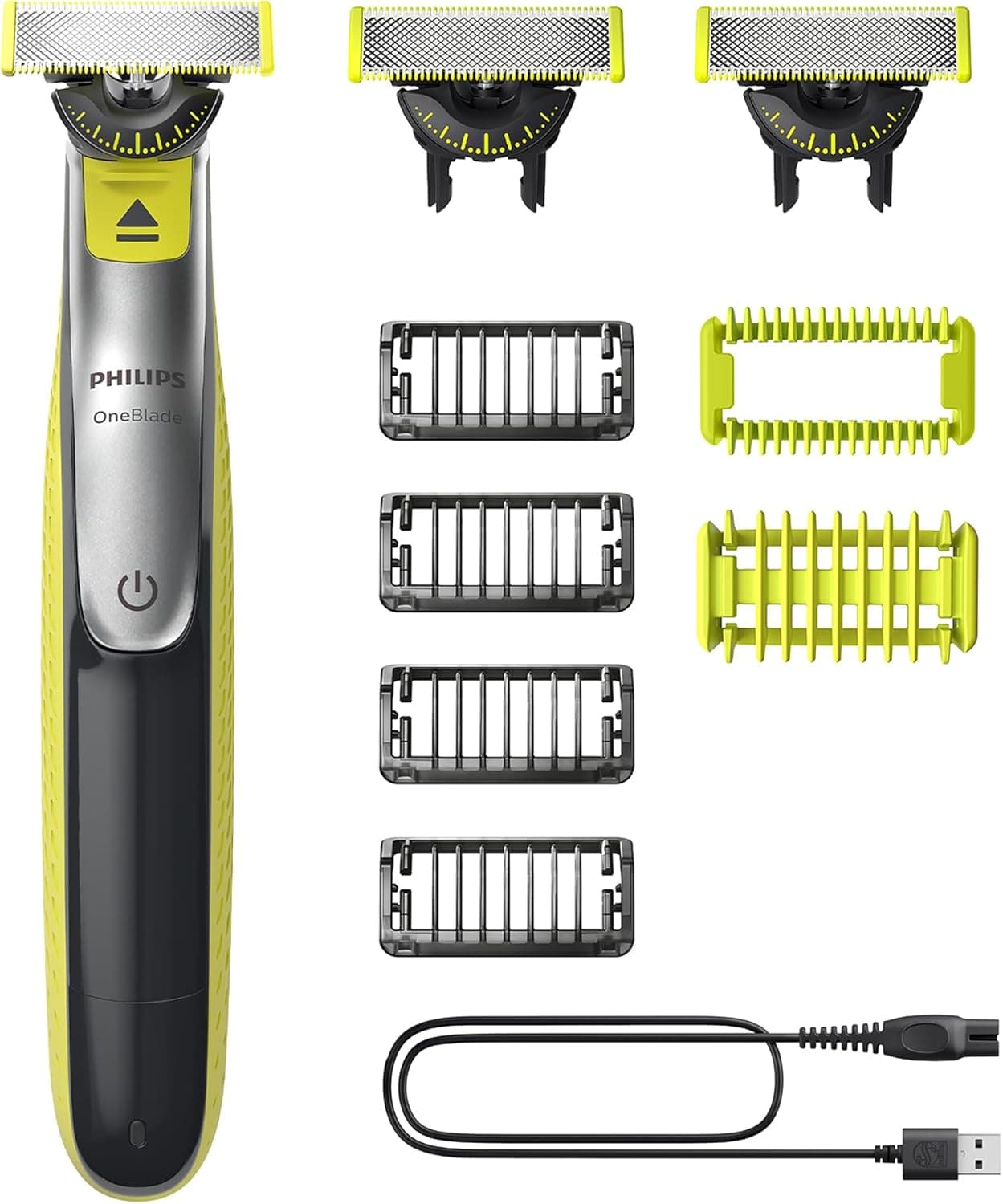 Philips OneBlade 360 Barbeiro, aparador e aparador elétrico facial e corporal, 3 x 360 lâminas, 4 x pente para barba incipiente (1,2,3,5 mm), 1 kit corporal, QP2834/31