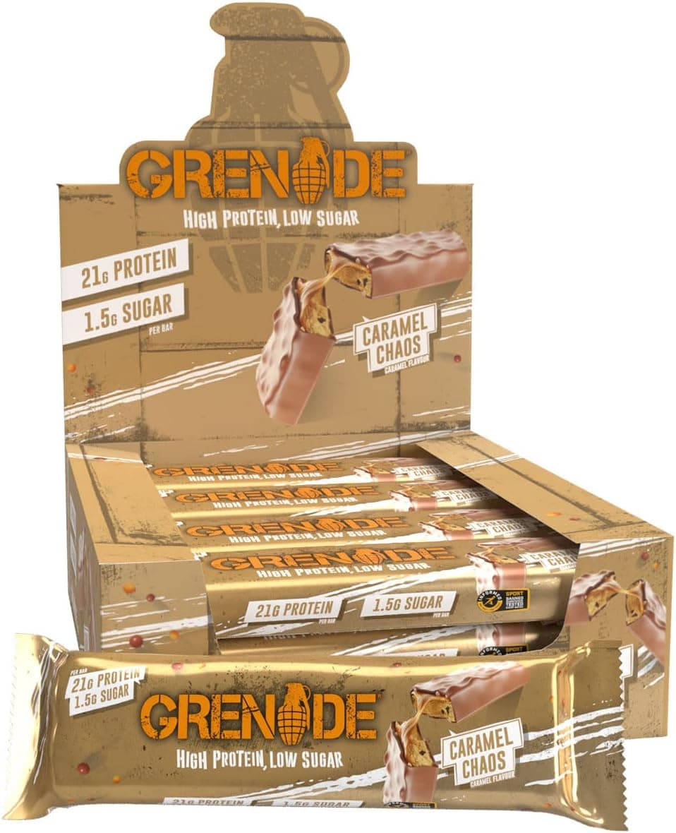 Grenade High Protein and Low Carb barra sabor - caramelo Chaos, 12 x 60 g