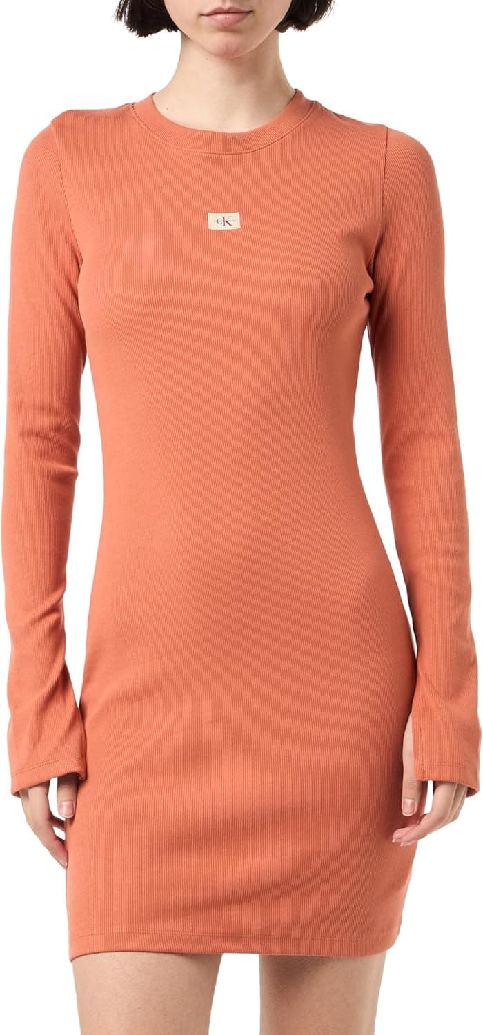 Calvin Klein Woven Label Rib Short Dress vestido ajustado para mulher