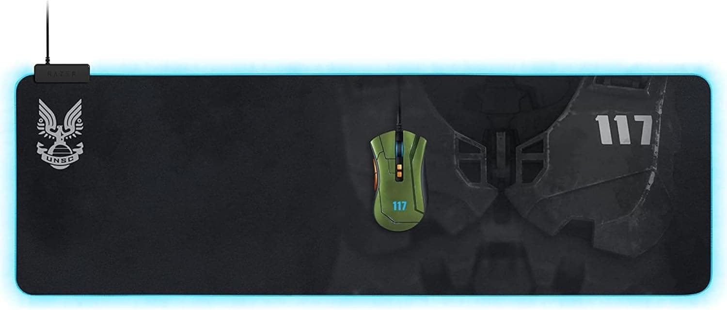 Razer Goliathus Extended Chroma (Hala Infinite Ed.) - Tapete macio para jogos com iluminação RGB (suporte para cabos, superfície de tecido, borda costurada, otimizado para todos os rato) preto