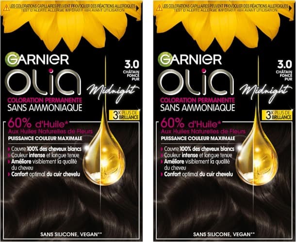 Garnier Coloração permanente - Olia à base de óleo, sem amoníaco, cor castanha, 2 unidades