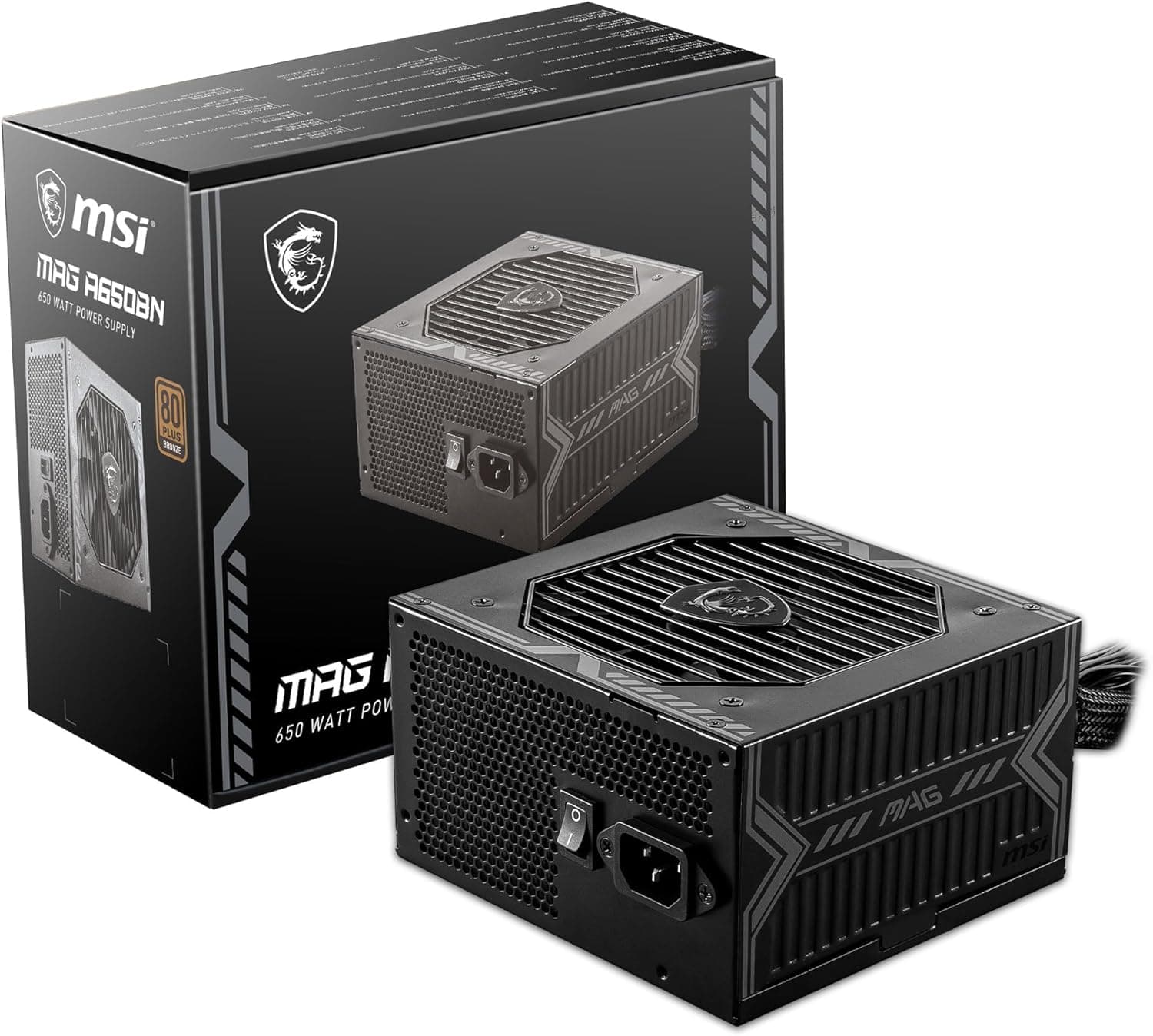 MSI MAG A650BN - Fonte de alimentação gaming: 80 PLUS BRONZE, 650 watts, 12 V Single-Rail, circuito DC-to-DC, ventilador de 120 mm