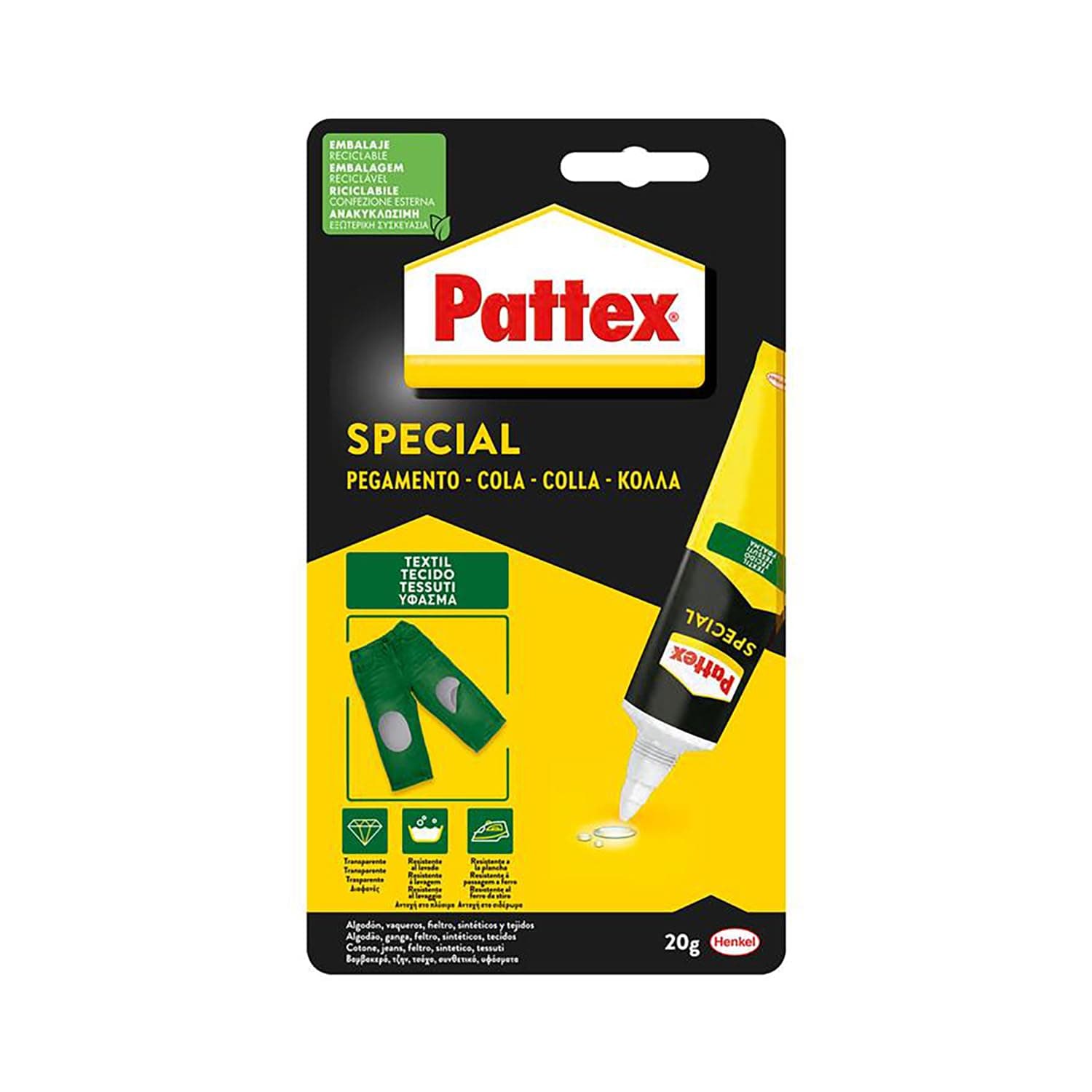 Pattex Cola para têxtil, transparente, resiste a lavagens e ao passar a ferro, 20 g