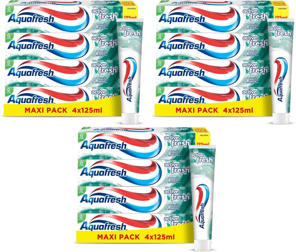 Aquafresh Active Fresh | Pasta de dentes com menta, hálito fresco, limpeza ativa, 125 ml x 12