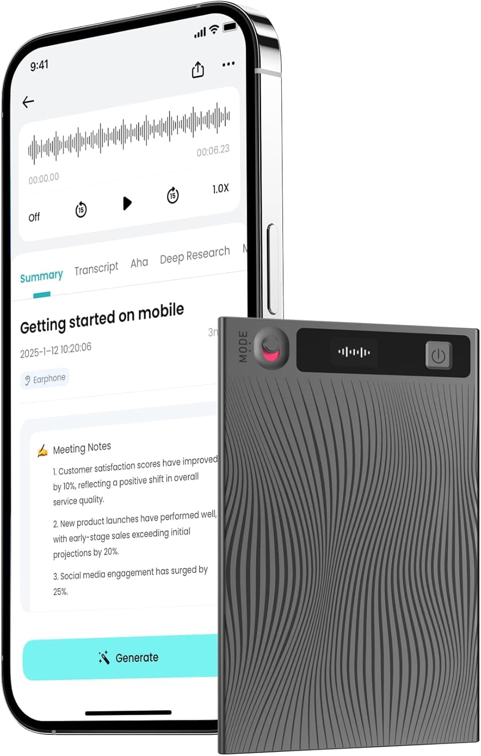 Mobvoi TicNote - Gravador de voz IA 64 GB com memória, capa, controlo por aplicativo, 100 idiomas com IA "Shadow", gravador digital para chamadas, aulas e reuniões