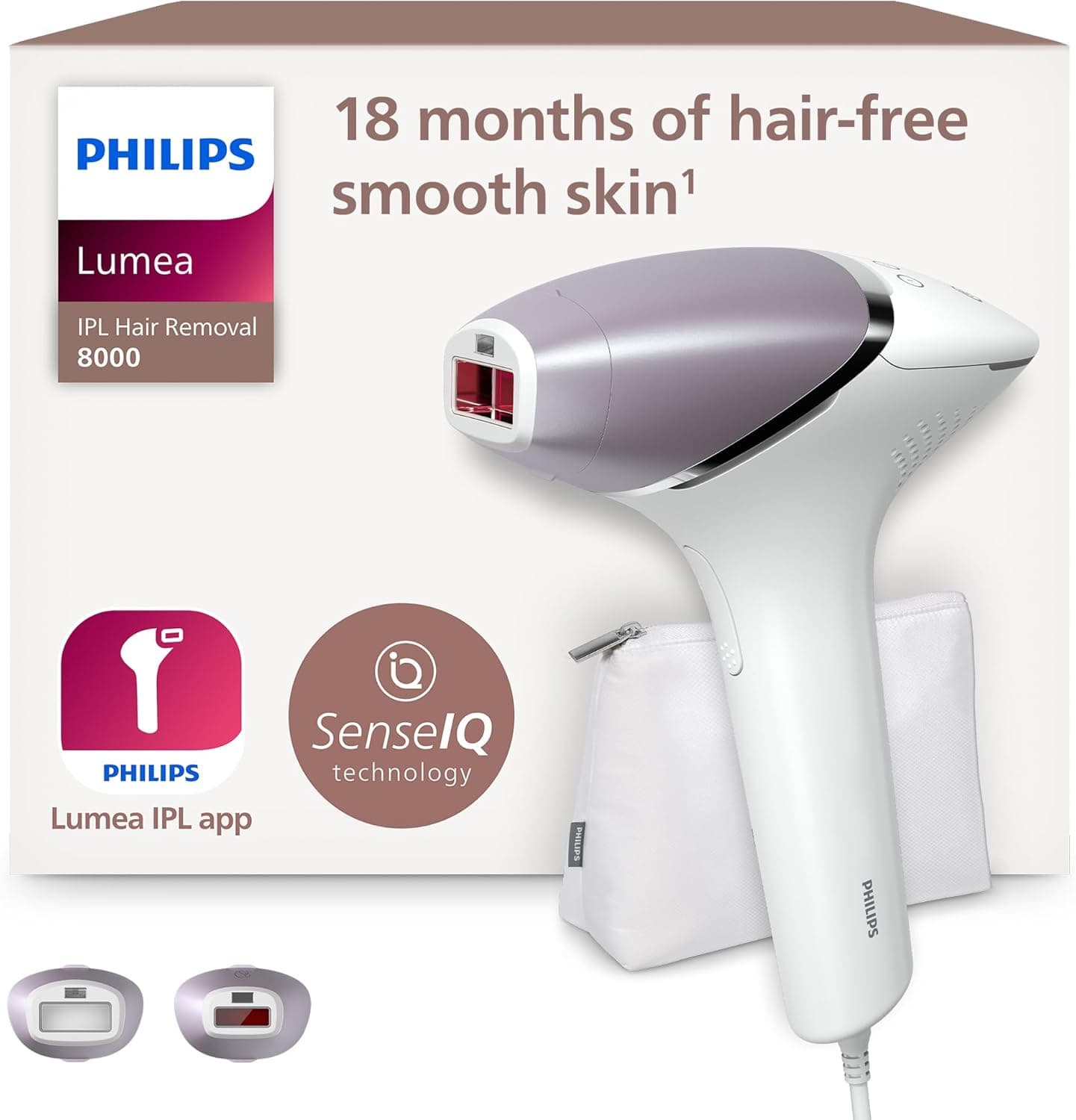 Philips Depiladora Lumea IPL série 8000 - depilação com tecnologia SenseIQ, 2 acessórios para corpo e rosto, para uso com cabo (modelo BRI944/00)