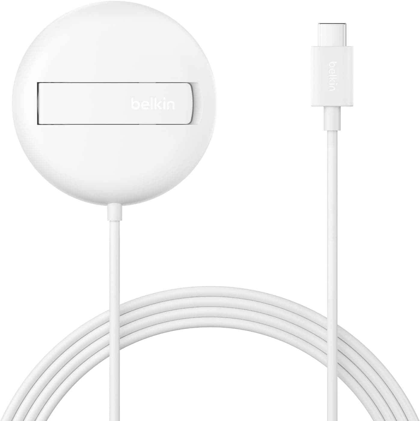 Belkin Carregador sem fios compatível com MagSafe, base de carregamento magnética com suporte vertical de 15 W, certificação Qi2, iPhone 16, Samsung Galaxy S25 e AirPods (sem fonte de alimentação