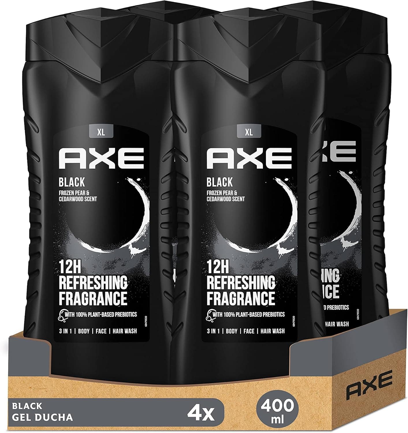 Axe Gel de duche e champô para homem preto 3 em 1 400 ml, conjunto de 4