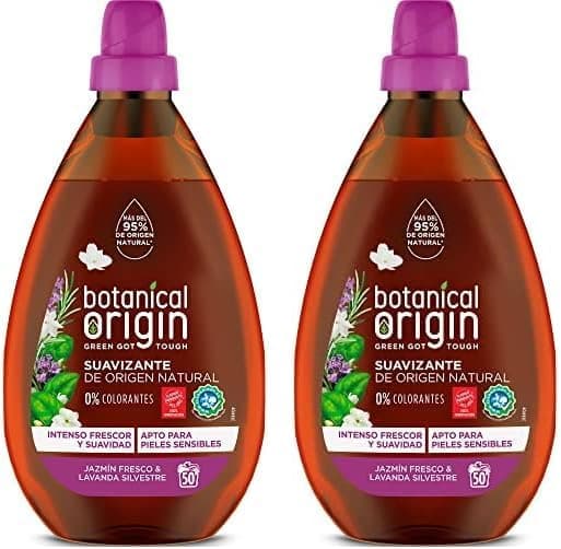 Botanical Origin Amaciante ecológico adequado para peles sensíveis, fragrância de jasmim fresco e lavanda selvagem - 50 lavagens, pack de 2