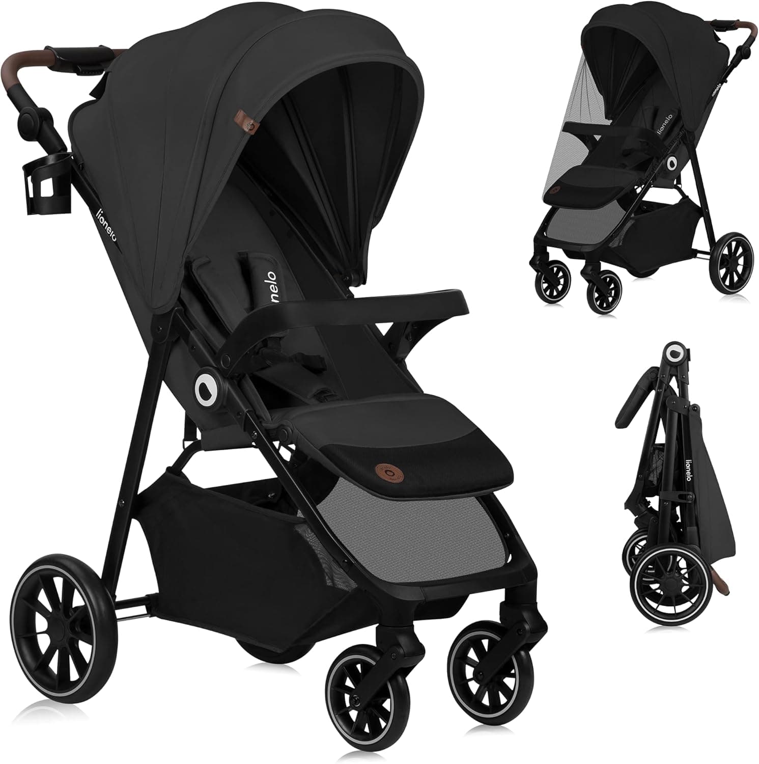 LIONELO EMMA ONE Carrinho de bebé até 22 kg, de 6 m a 4 anos rodas giratórias 360° suspensão total dobrável com uma só mão ajuste do encosto e apoio para os pés em poliéster XXL UPF50 (cinzento)
