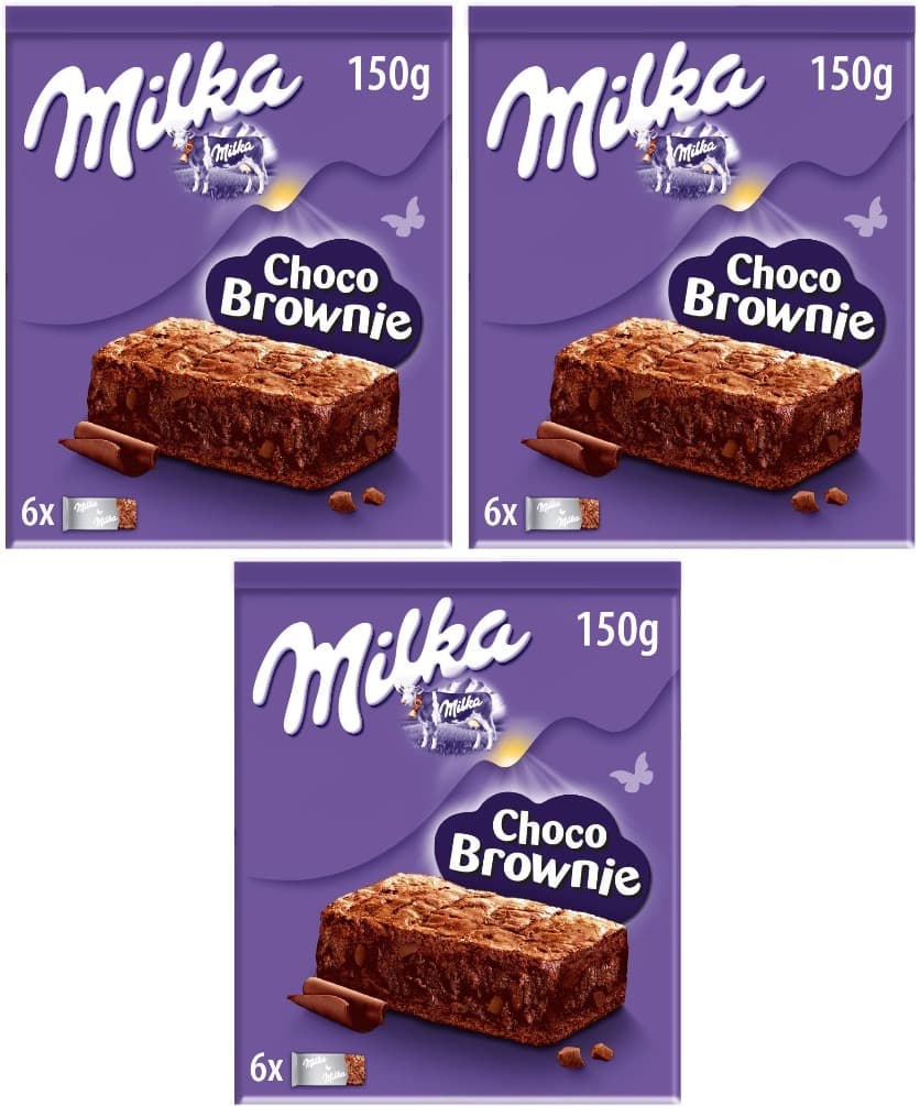 Milka Choco Brownie bolo de chocolate com leite dos Alpes e pedaços de chocolate com leite 150 g x 3