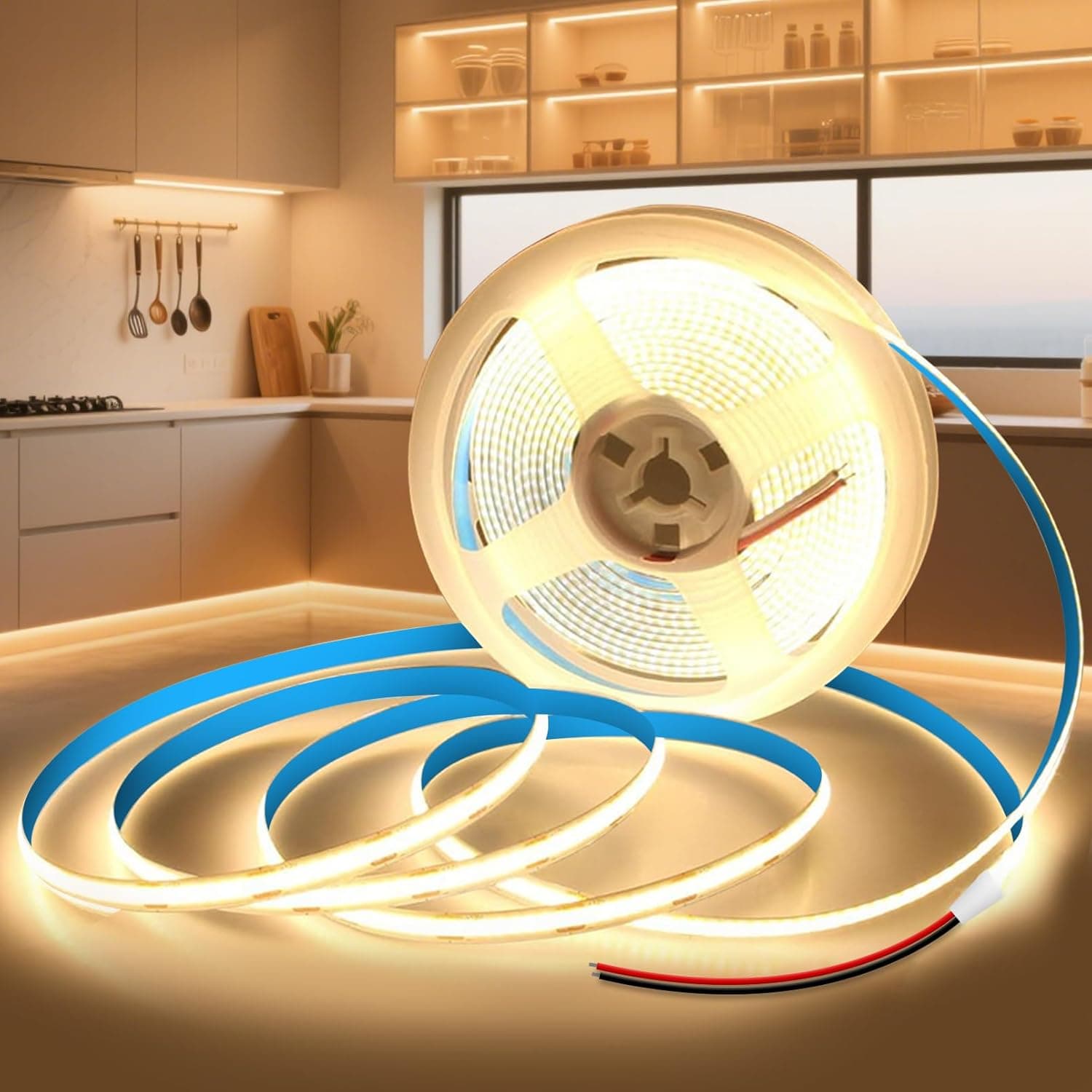 KSIBNW 12V COB LED Strip 5M | Fita LED flexível luz quente 3000K CRI superior a 90 sem fonte de alimentação 5 metros
