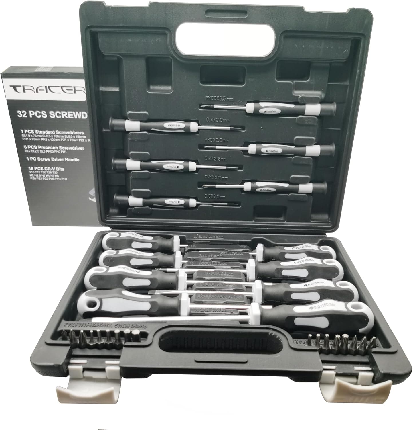 Conjunto de chaves de fenda Tracer de 32 peças, ranhuras de precisão, Phillips, Torx, ideal para reparações de relógios de pulso e jóias, eletrónicos, como portáteis, tablets e