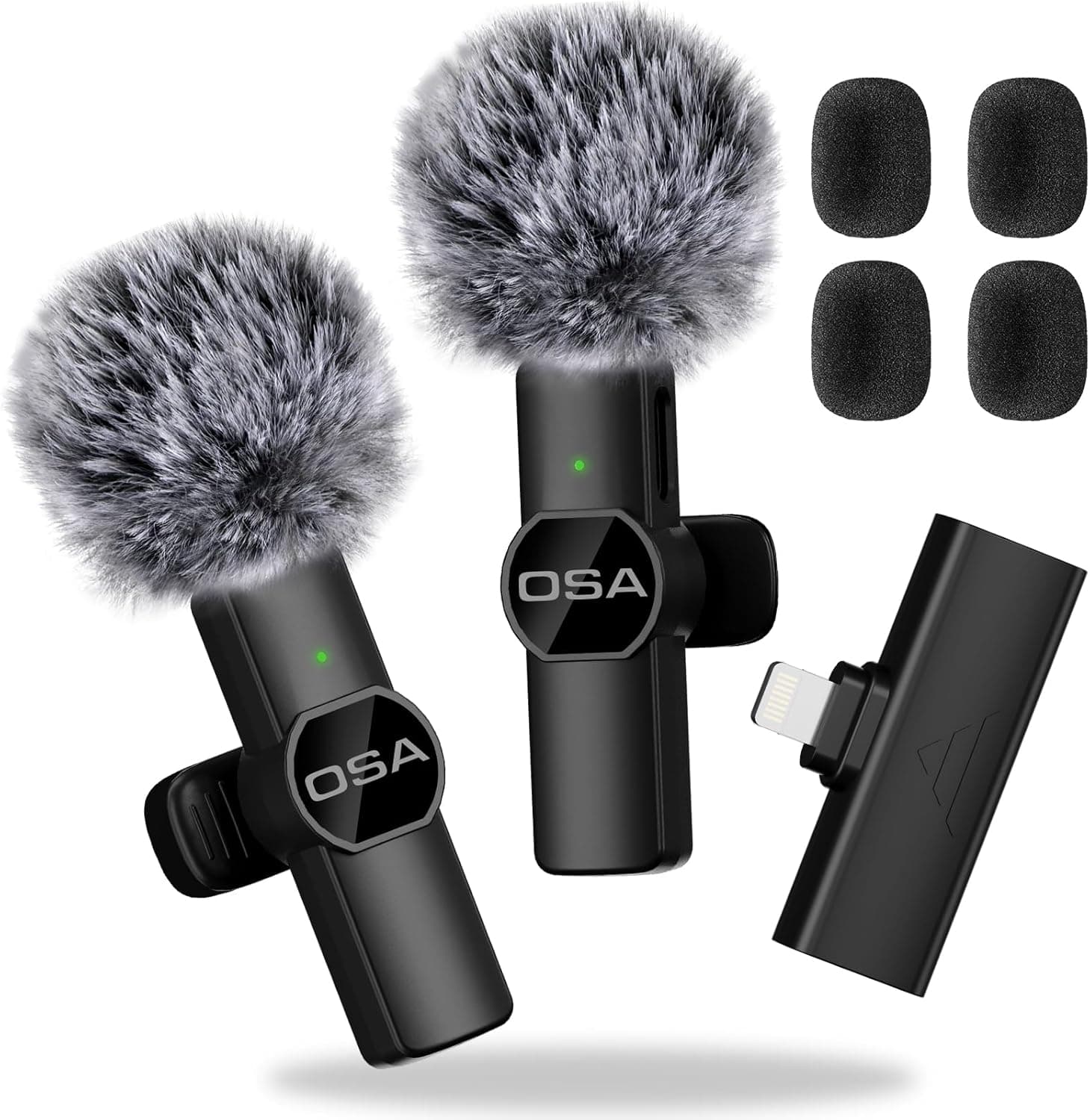 OSA Mini Lavalier Microphone | Pack de 2 microfones sem fios com ligação Lightning para gravação com iPhone