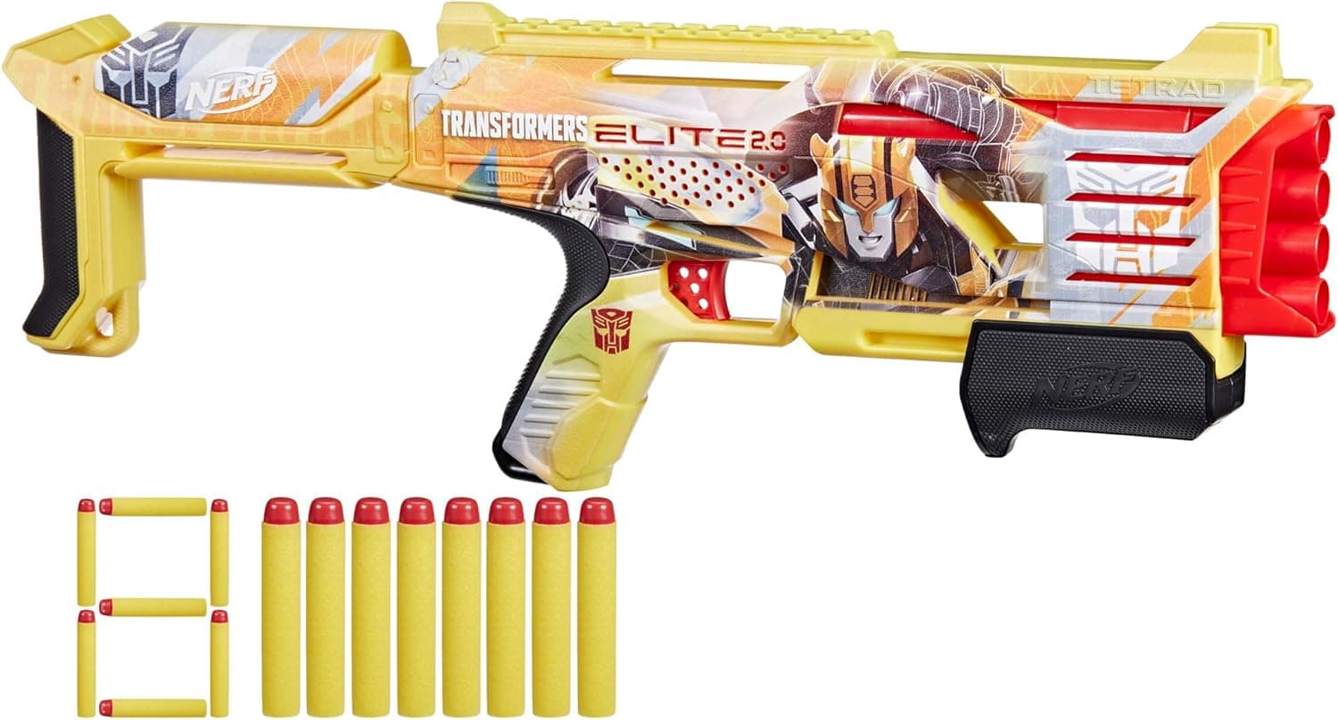 Nerf Transformers, lançador Bumblebee, inclui 8 dardos Elite, ação de bombeamento