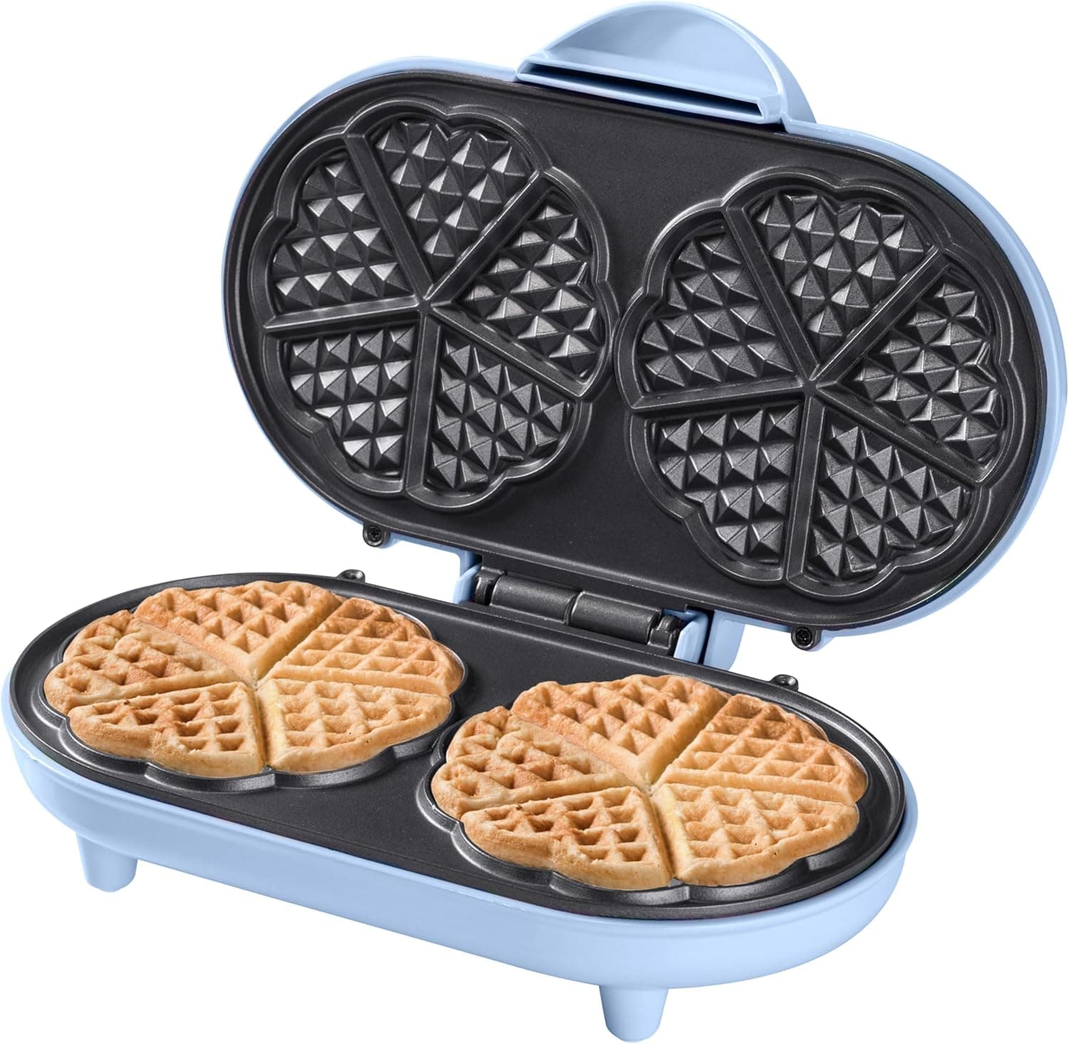 Bestron Pulseira em forma de coração, batedeira dupla em design retro, para dois waffles, com revestimento antiaderente, coleção Sweet Dreams, 1200 watts, cor: azul