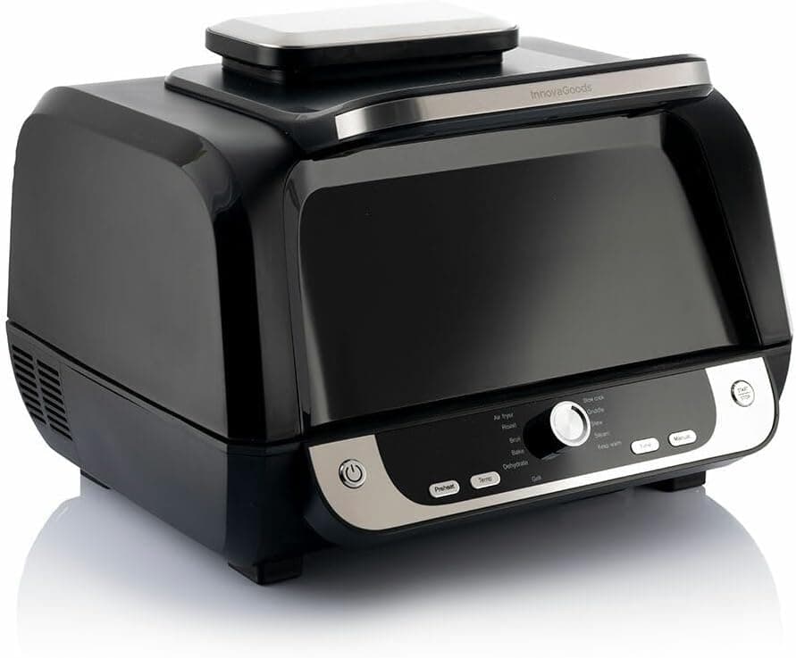 InnovaGoods® Frigideira de ar com Grill 6L, ar fryer de 3400 W com 100 receitas em espanhol, fritadeira sem óleo com janela, 12 programas, ecrã táctil, temporizador, airfryer com fluxo de ar de 360°