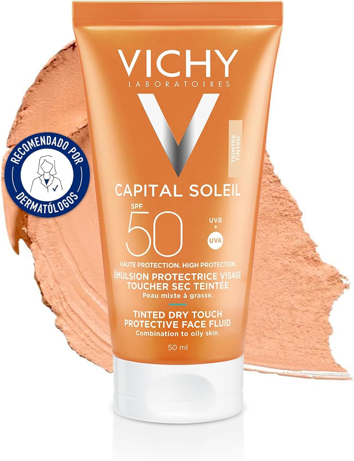 Vichy BB Cream, SPF 50, proteção solar alta com cor, hidratação, bronze instantâneo, emulsão de toque seco, para peles mistas a gorduras, capital solar, 50 ml