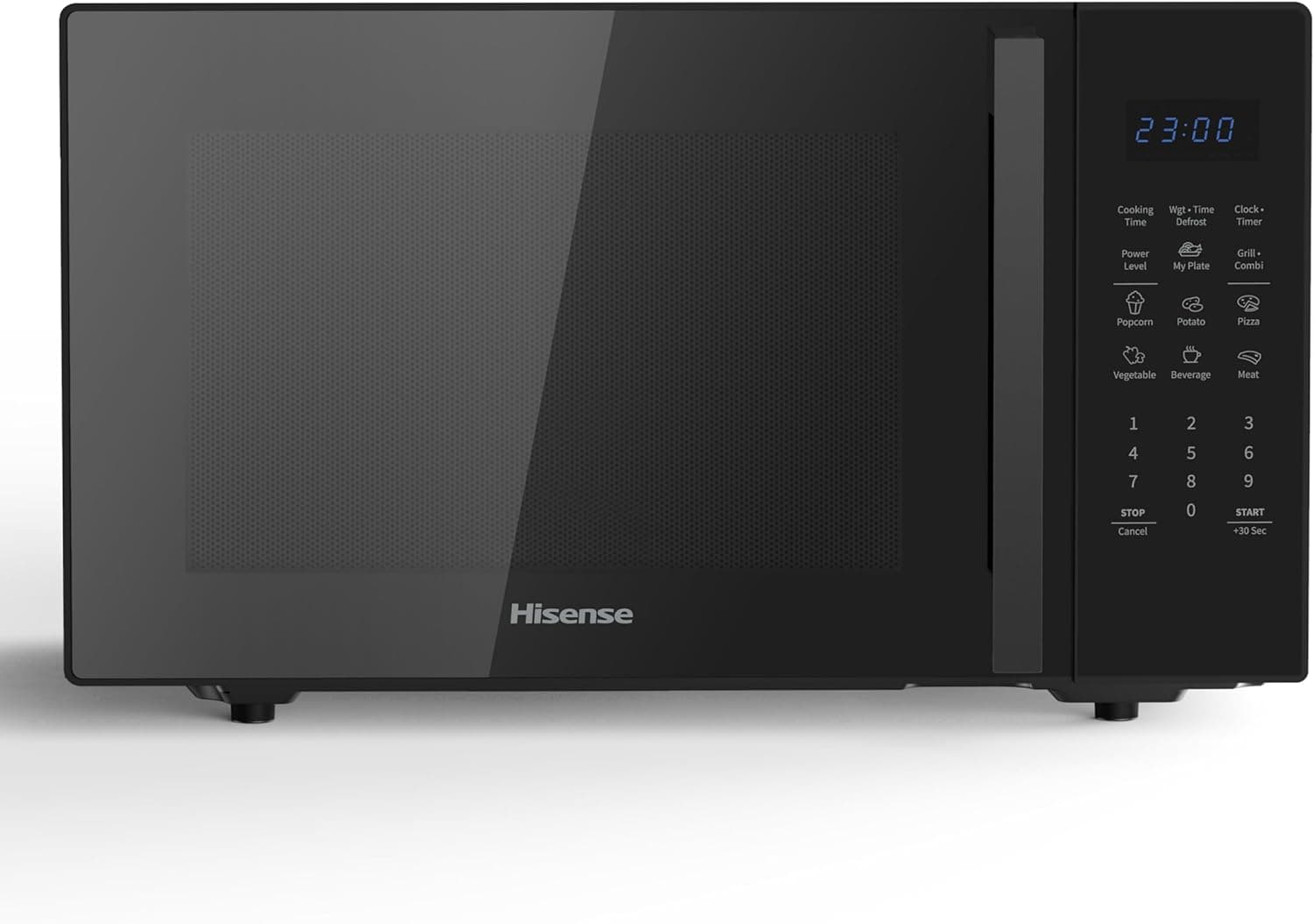 Hisense H29MOBS9HG-Microondas com brilho, 29L, prato giratório XL, vários níveis de potência, porta de vidro temperado, programas automáticos, temporizador de cozedura, preto