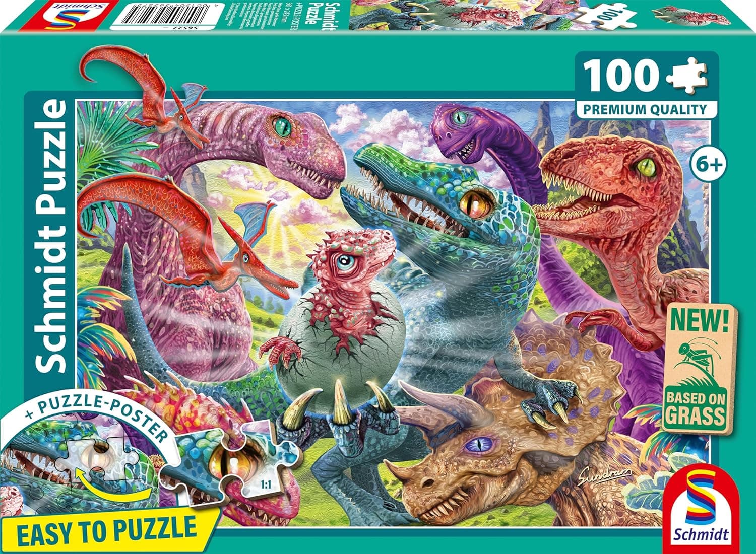 Schmidt 56527 | Puzzle infantil de 100 peças com dinossauros para crianças