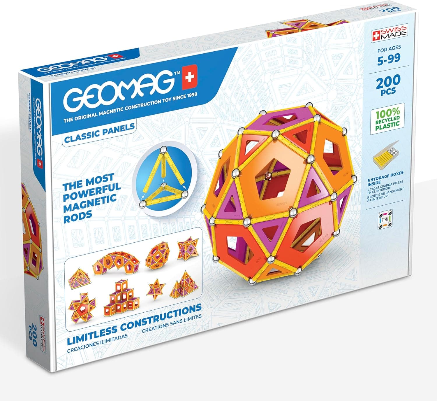 Geomag - Painéis clássicos de 200 peças - blocos de construção magnéticos para crianças - Green Line - brinquedos educativos de plástico 100 % reciclados