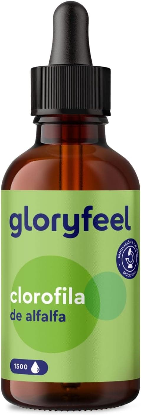 Clorofila líquida natural 50 ml, extraída da alfafa, 1,500 gotas, 200 mg por dose diária - 100% vegano e sem aditivos - Testado em laboratório