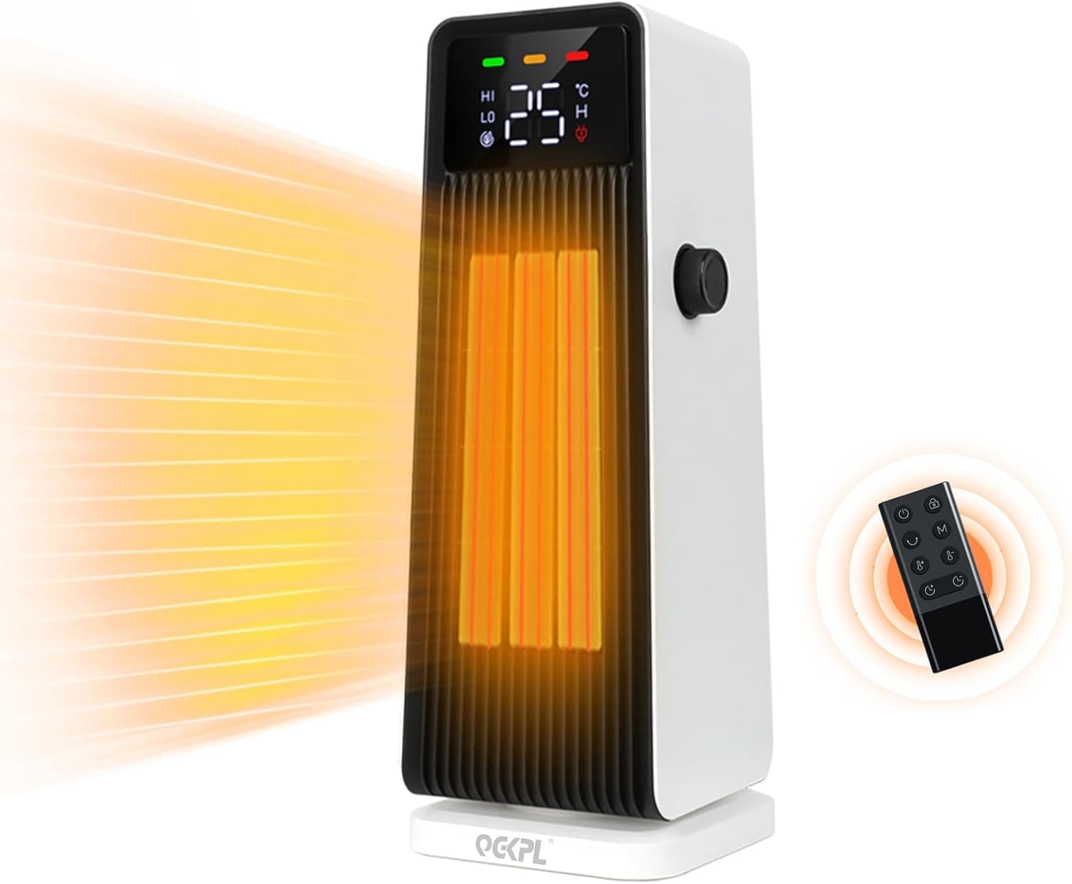 Aquecedor de baixo consumo, 1500 W PTC radiador elétrico, 4 modos, ECO & ventilador, termostato, temporizador de 12 H, controlo remoto, proteção contra sobreaquecimento e volco, para casa (branco)