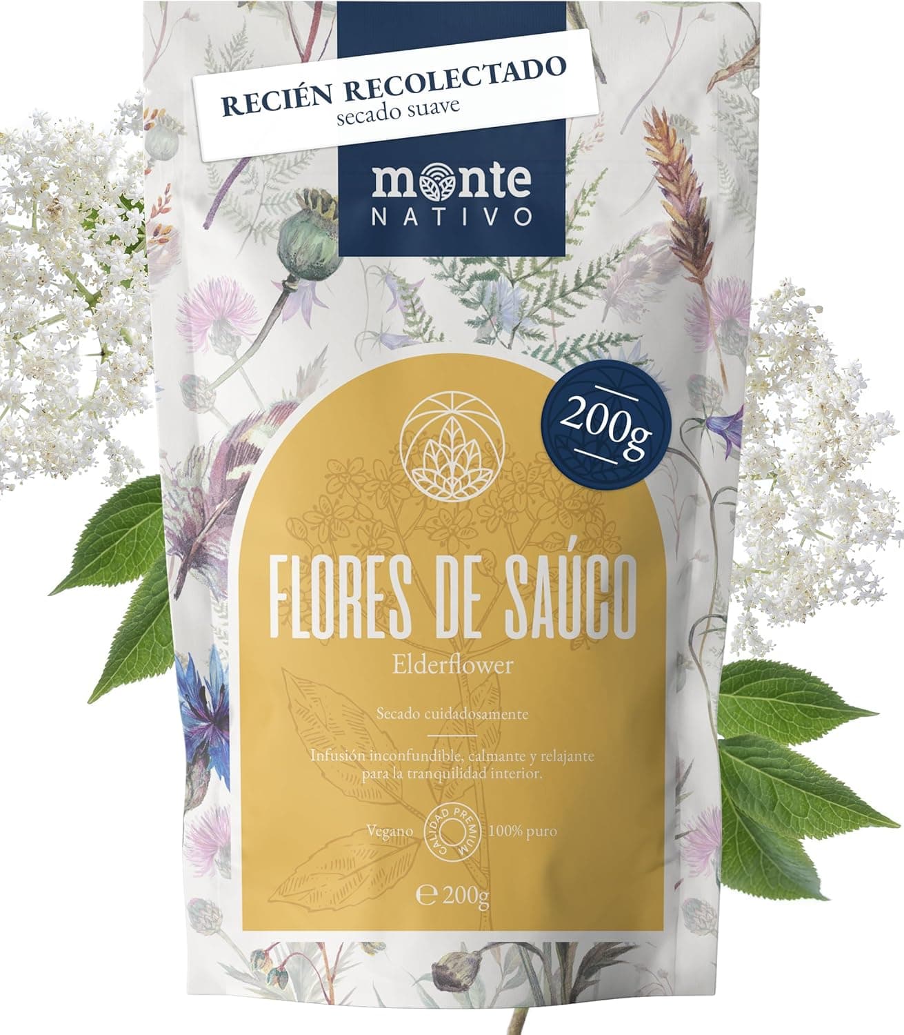 Chá de flor de saúco monte nativo (200 g) - Elderflower tea - Infusões de ervas - chá de ervas - cuidadosamente cortado e seco - 100 % puro e natural