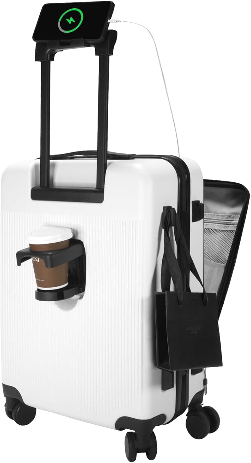 HUIDA TECH | Mala de cabine rígida 20'' com compartimento para portátil, rodas giratórias, fecho TSA, porta USB e suporte para copos