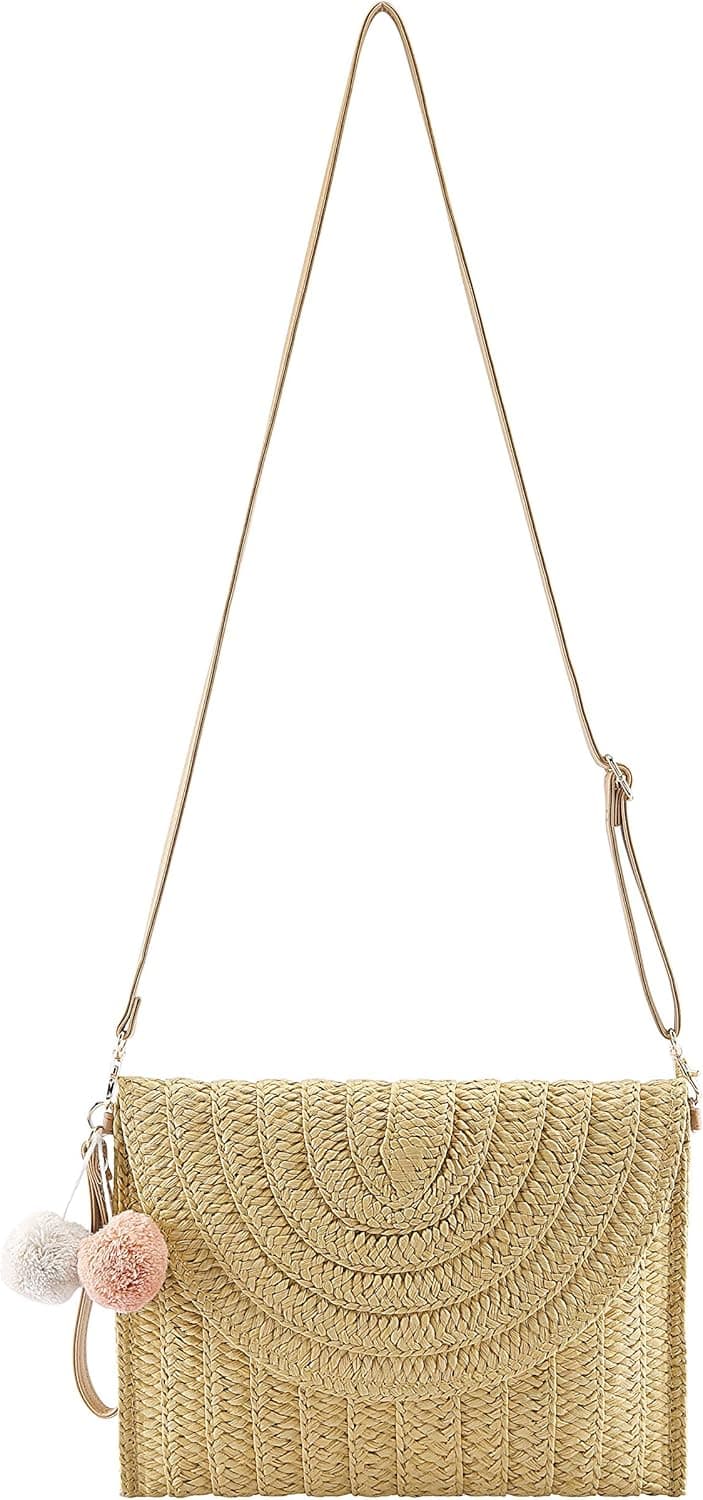 CHIC DIARY Mala tiracolo de palha para mulher, 28 x 21 cm