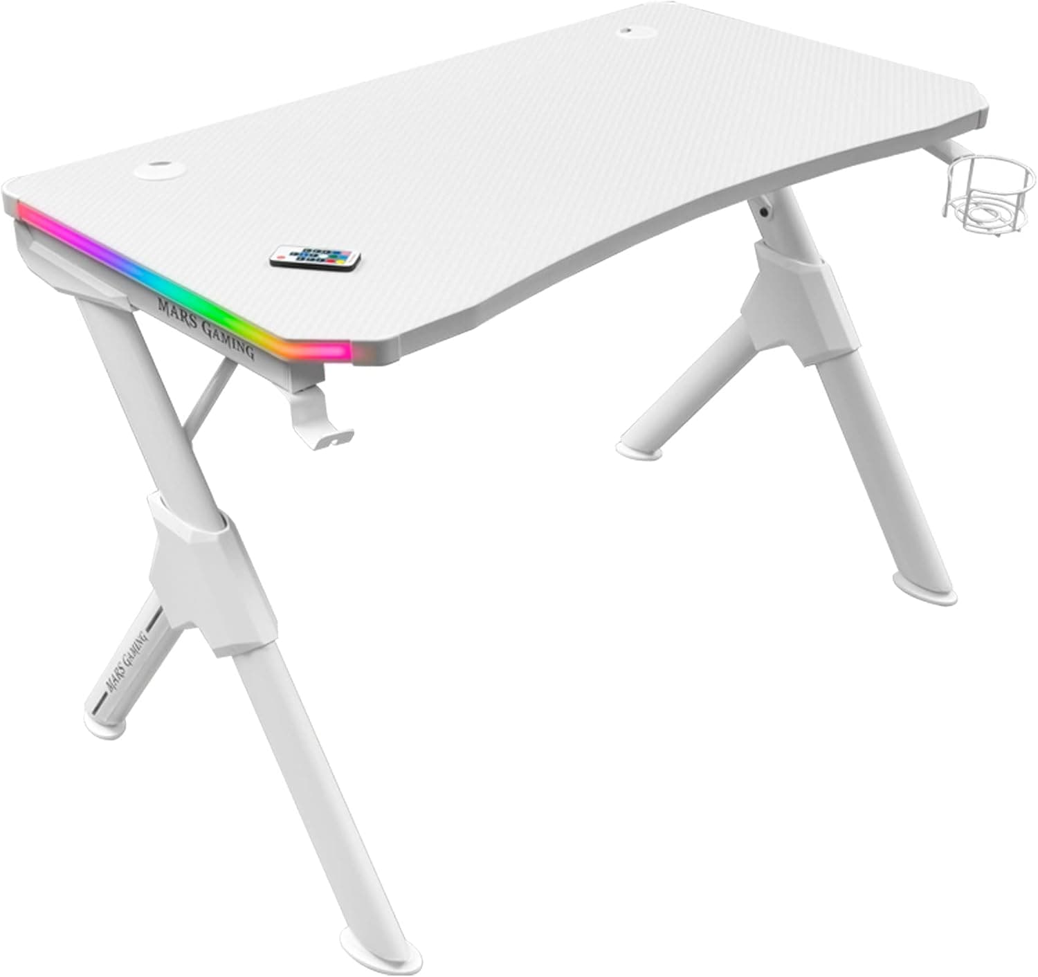 Mars Gaming MGDRGBW, mesa de jogos RGB, suporte para capacetes garrafa, 110 x 60 cm, branco
