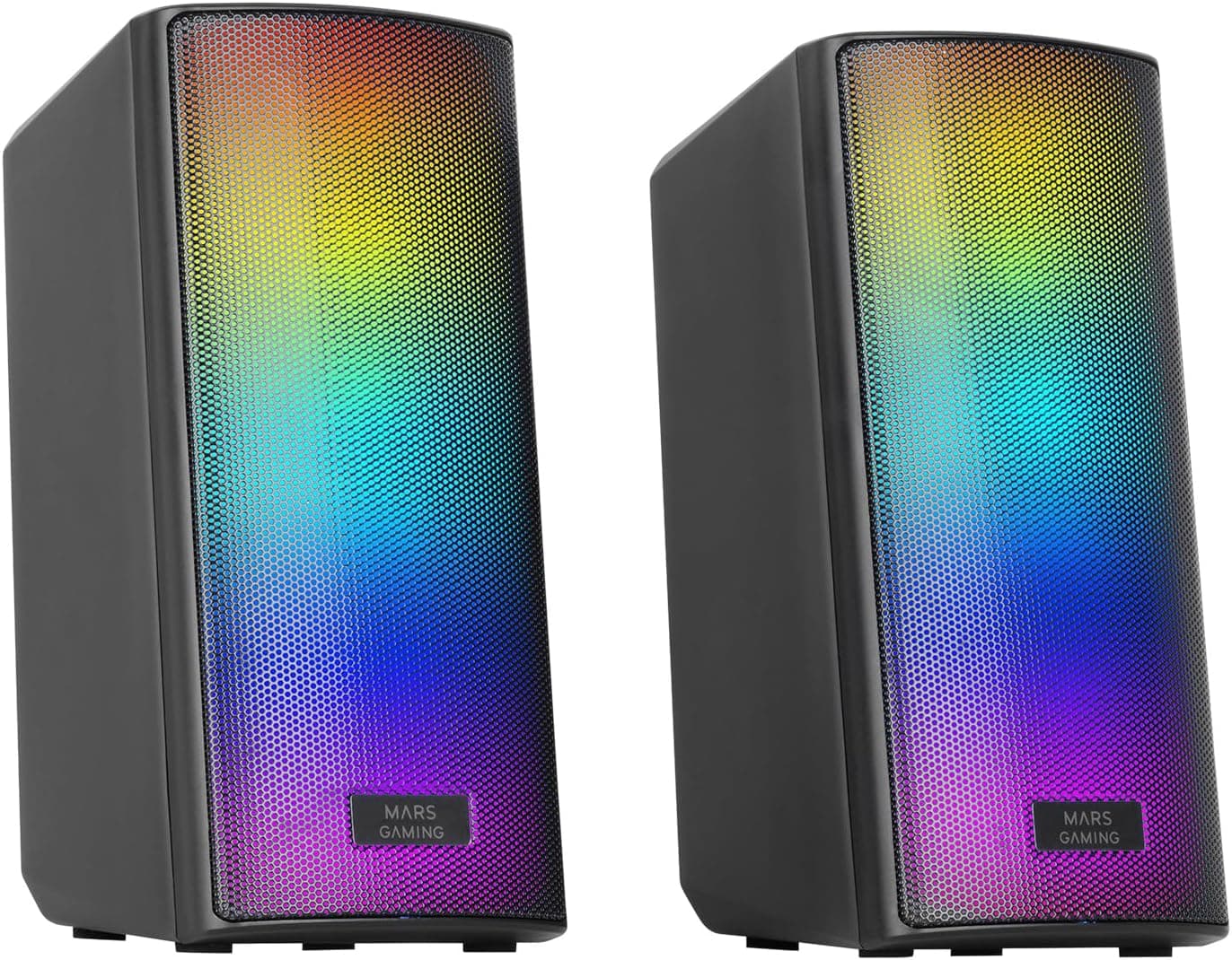MARSGAMING MSRGB2, altifalantes Bluetooth 5,3 15 W, processador de som DSP, iluminação RGB dinâmica, frontal total mesh, altifalantes compactos com caixa de controlo, entrada jack de 3,5 mm e USB,