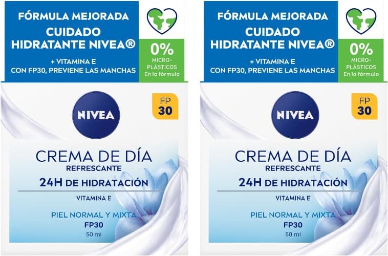 NIVEA Creme de dia refrescante FP30 (1 x 50 ml), creme hidratante facial com vitamina E, creme refrescante para pele normal e misto com proteção solar x 2