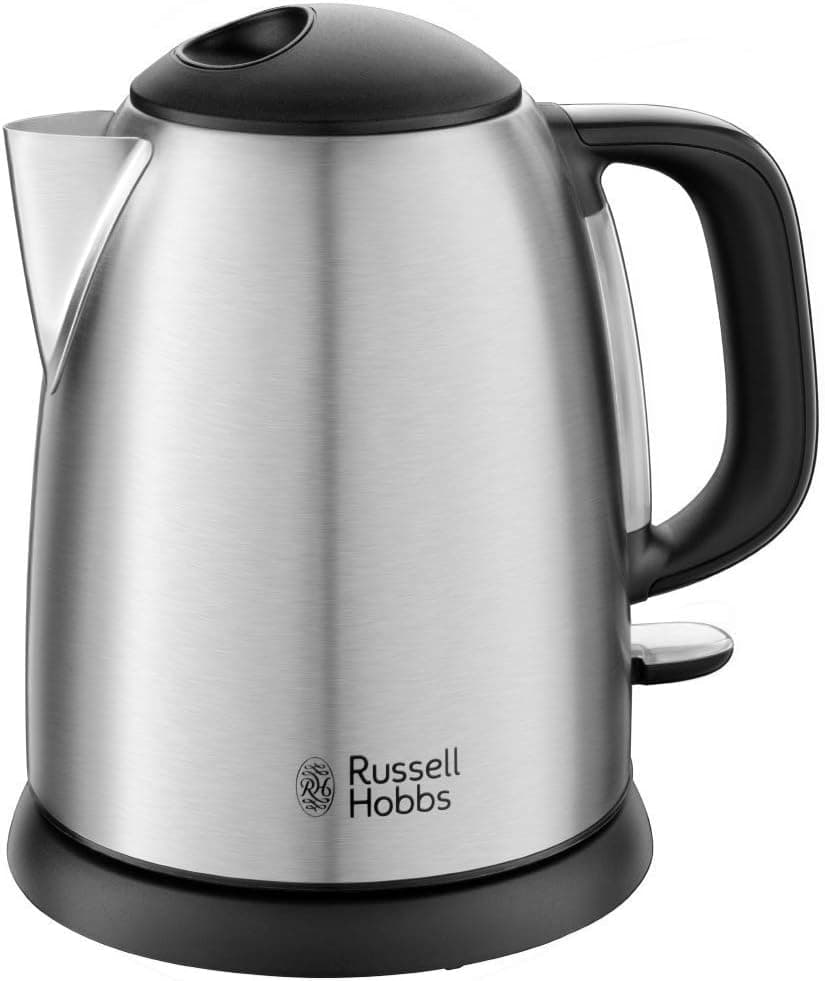 Russell Hobbs Chaleira de água elétrica Adventure - 1 litro, pequena, 2400 W, filtro removível, área de embullição rápida, base de 360°, indicador de nível de água, inoxidável, prata - 24991-70