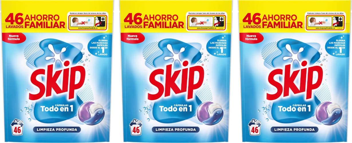 Skip Detergente em cápsulas limpeza profunda, 46 lavagens x 3