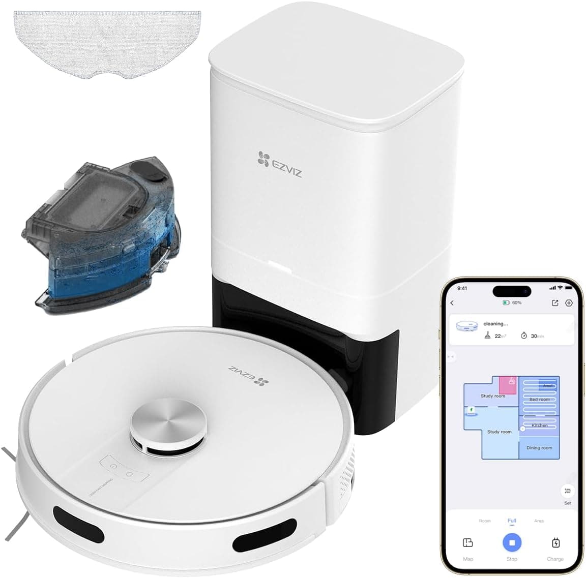 EZVIZ RE4 Plus | Robot aspirador e mopa com base de autoesvaziamento e navegação LiDAR