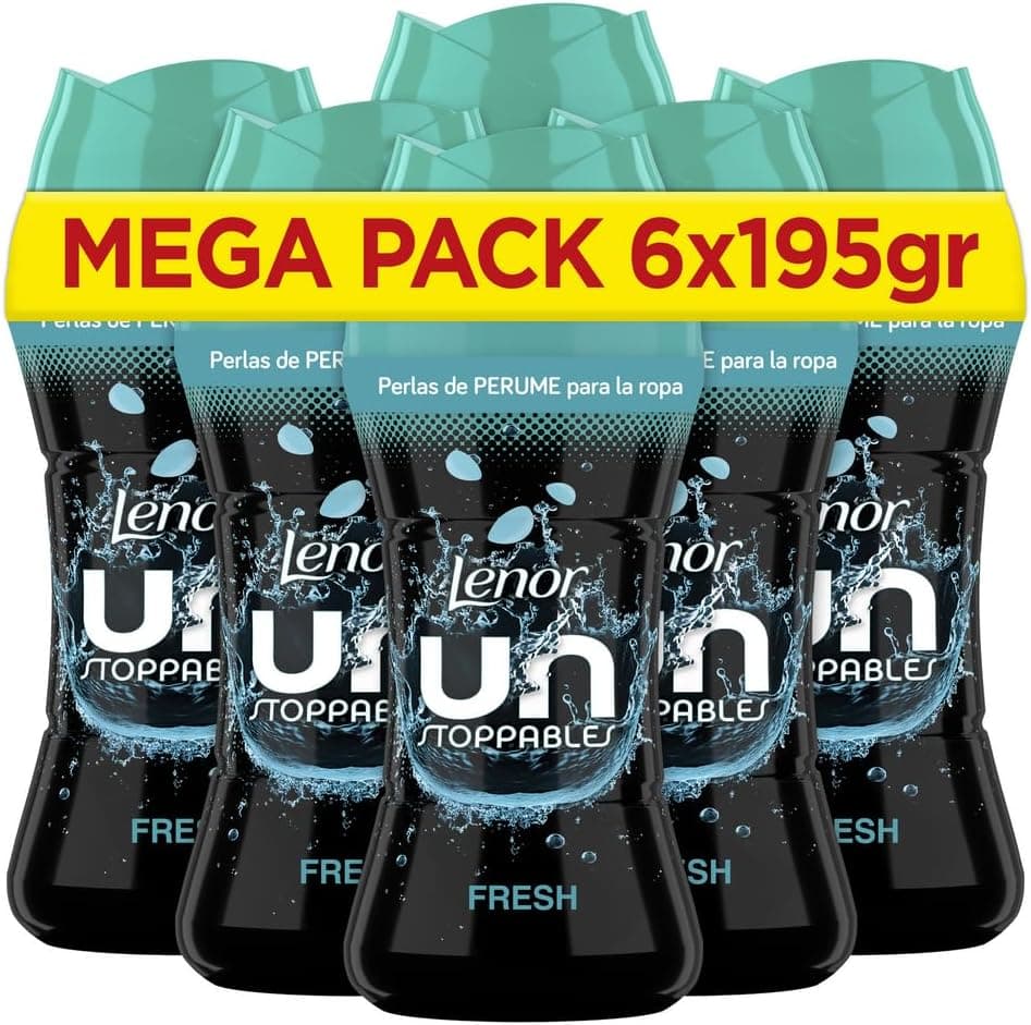 Lenor UNstoppables Pérolas de perfume para roupas, 96 lavagens (6 x 195 g), suave com fragrância fresca, potenciador de frescura