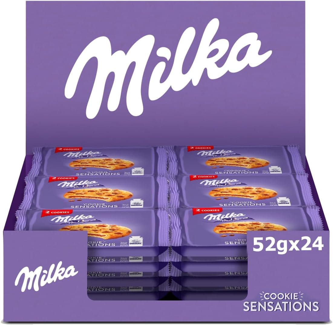 Milka Sensations | Bolacha recheada com pepitas de chocolate de leite alpino pack de 24 unidades 52 g cada