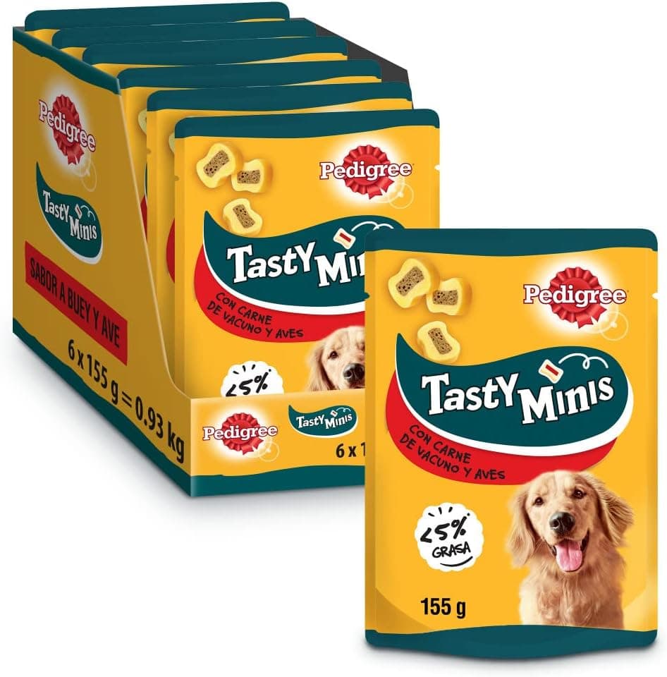Pedigree Tasty Mini Snacks para cães sabor Buey e aves (embalagem de 6 x 155 g)