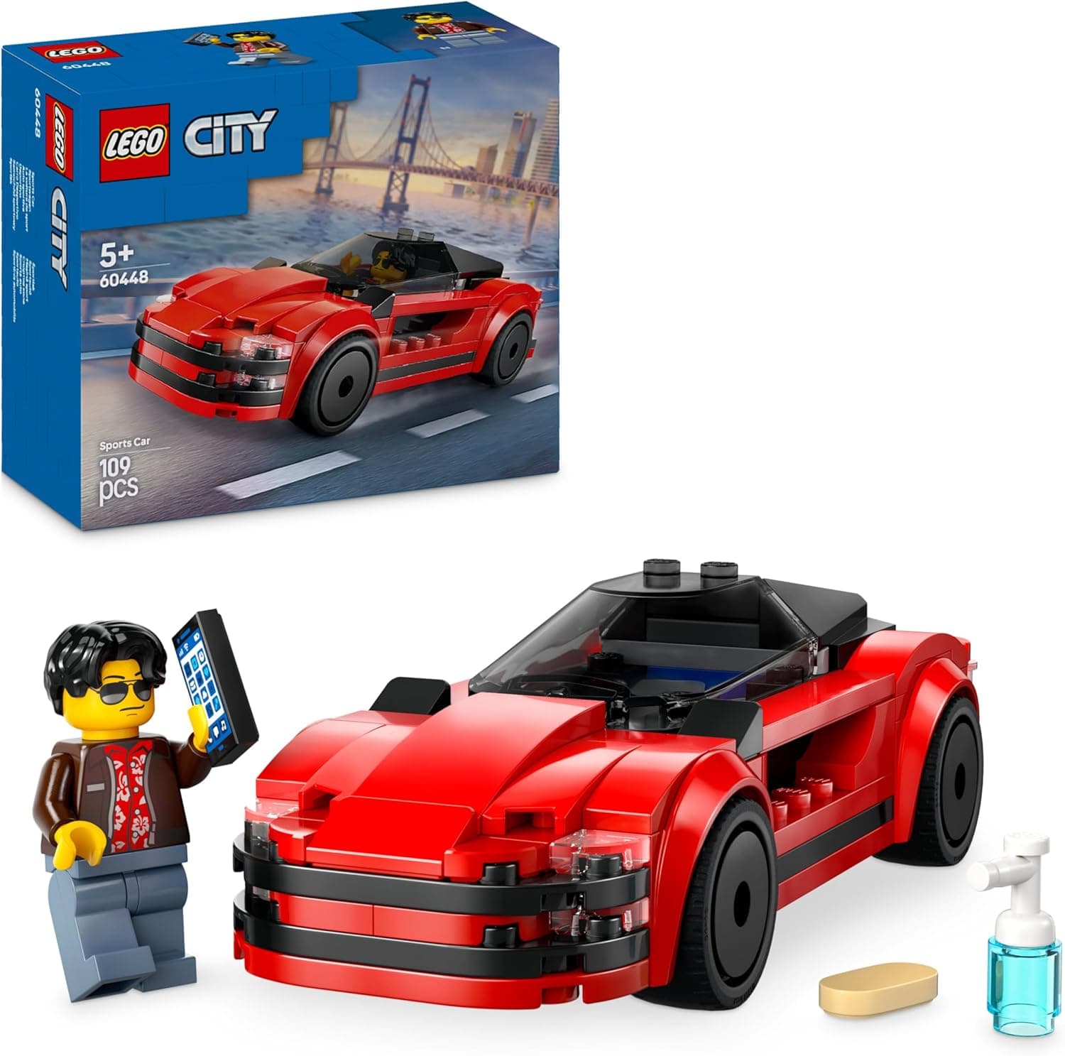 LEGO City desportivo vermelho carro de brinquedo com minifigura, brinquedos Montessori com veículo superdesportivo colecionável, presente de aniversário para meninos e meninas de 5 anos ou mais 60448