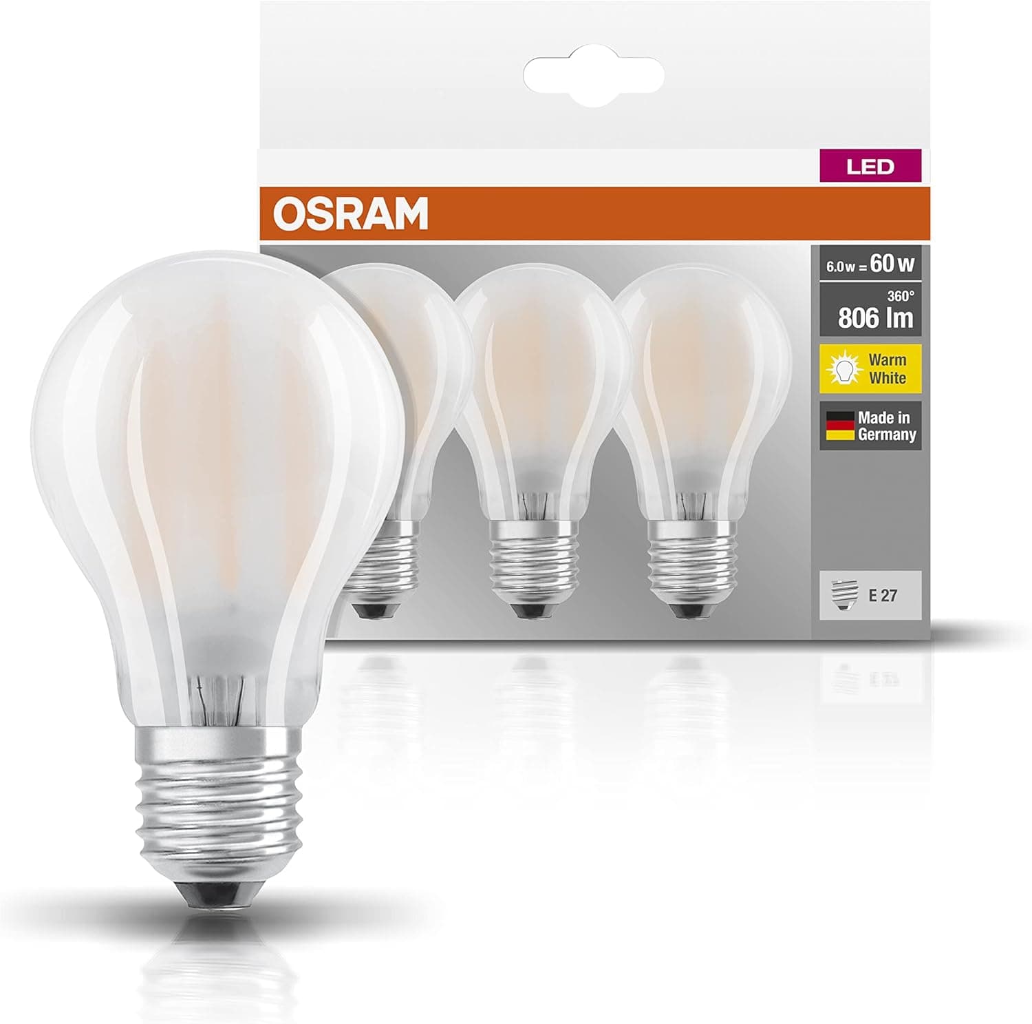 Osram 819351 Lâmpada LED E27, 7 W, branco, 3 unidades