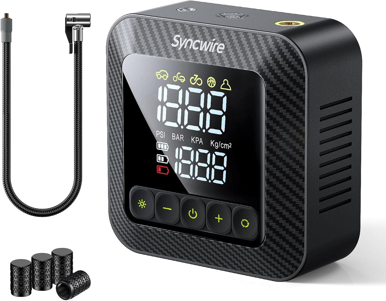 Syncwire Compresor Aire Portátil | Bomba elétrica de enchimento rápida para pneus de carro, moto, bicicleta e bolas com visor LCD