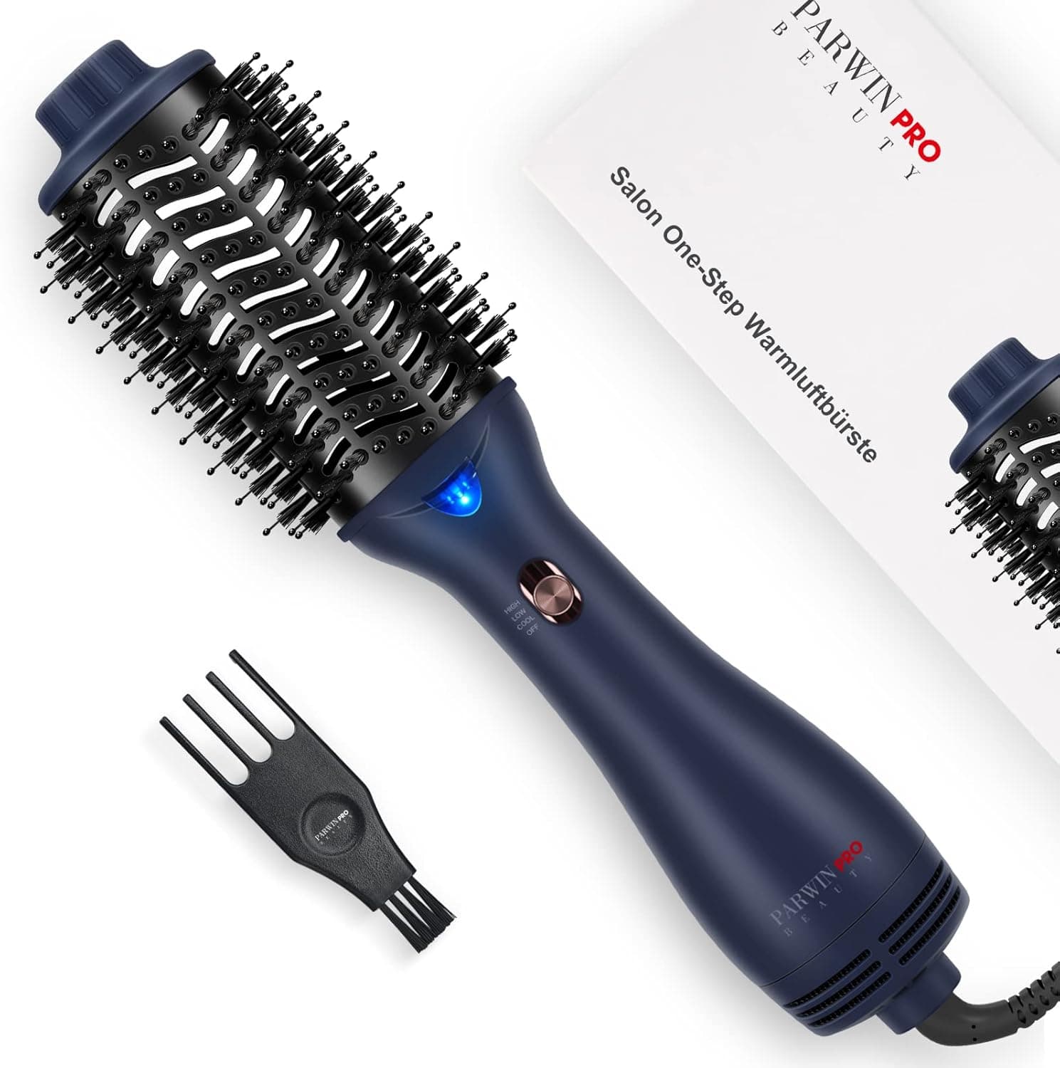 One-Step Escova de ar quente, PARWIN PRO BEAUTY secador e volumizador, cerâmica, cuidados com íons, 1000 W, (azul)
