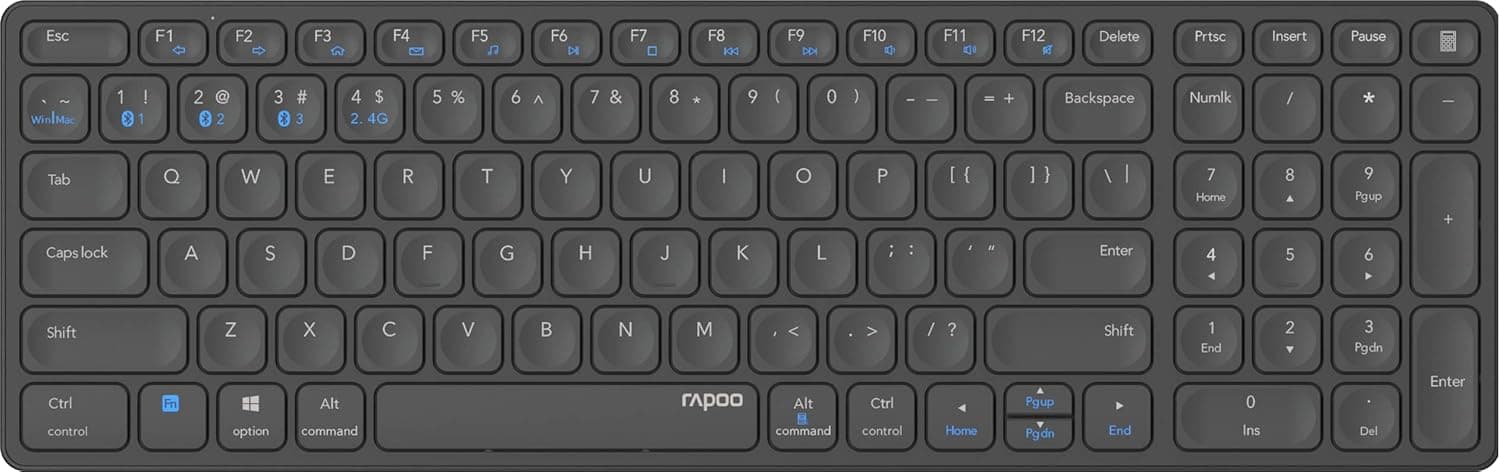 Rapoo - Teclado sem fios, teclado QWERTY português multimodo, com Bluetooth e conexão de 2,4 GHz, conectividade para vários dispositivos e design ultrafino, E9700 M, em cinzento escuro