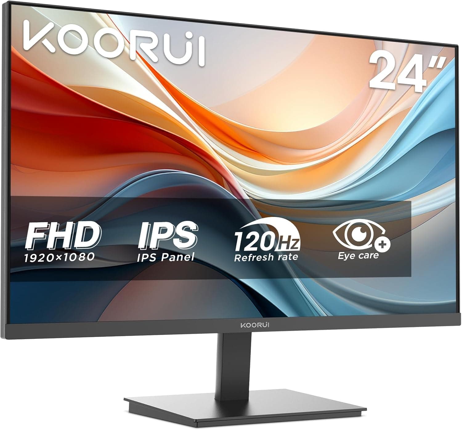 KOORUI E2411H Monitor de 24 polegadas de 120 Hz, ecrã IPS, 5 ms, FHD 1920 x 1080, VGA, HDMI 1,4, 99% SRGB, 72% NTSC, cuidado dos olhos, -5° a 15° inclinável, VESA 15° 00 x 11 00 mm
