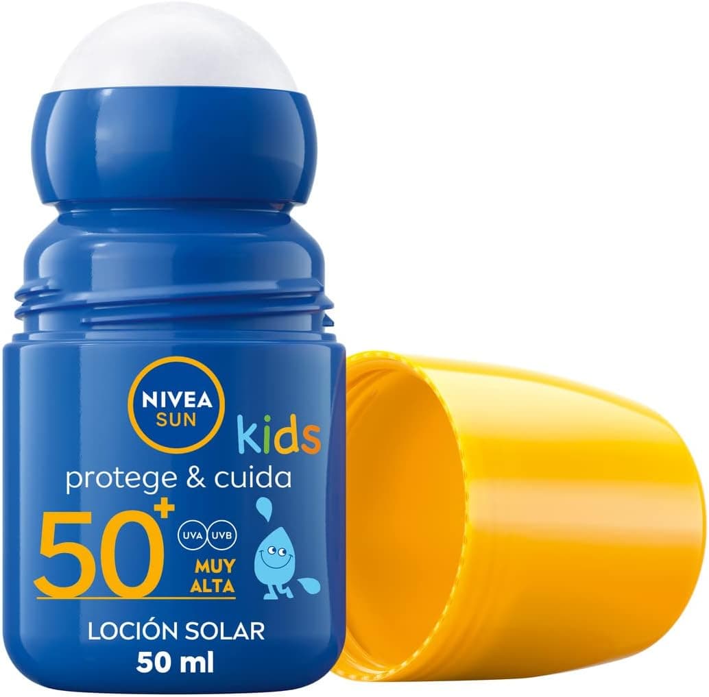 NIVEA SUN Protege & cuidado para crianças, Roll-On FP50 - Protetor solar para crianças, proteção UVA/UVB muito alta, resistente à água, aplicação fácil - para crianças a partir de 3 anos, pele