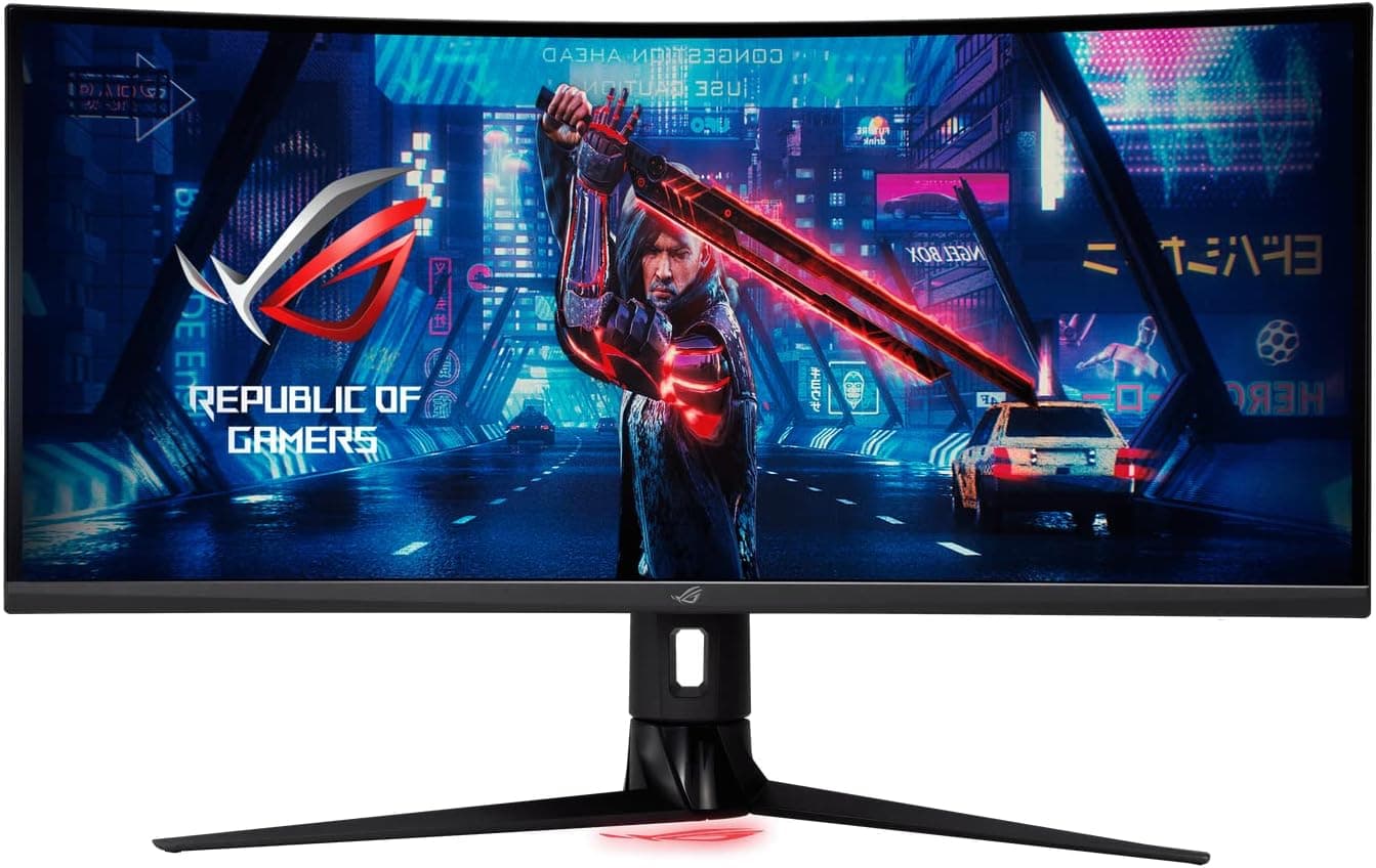 ASUS ROG Strix XG349C Monitor de jogos curvo de 34 polegadas, UWQHD (3440 x 1440, OC. A 180 Hz, 1 ms MPRT, Extreme Low Motion Blur Sync, USB de tipo C, 135% sRGB, G-Sync, DisplayHDR 400), preto