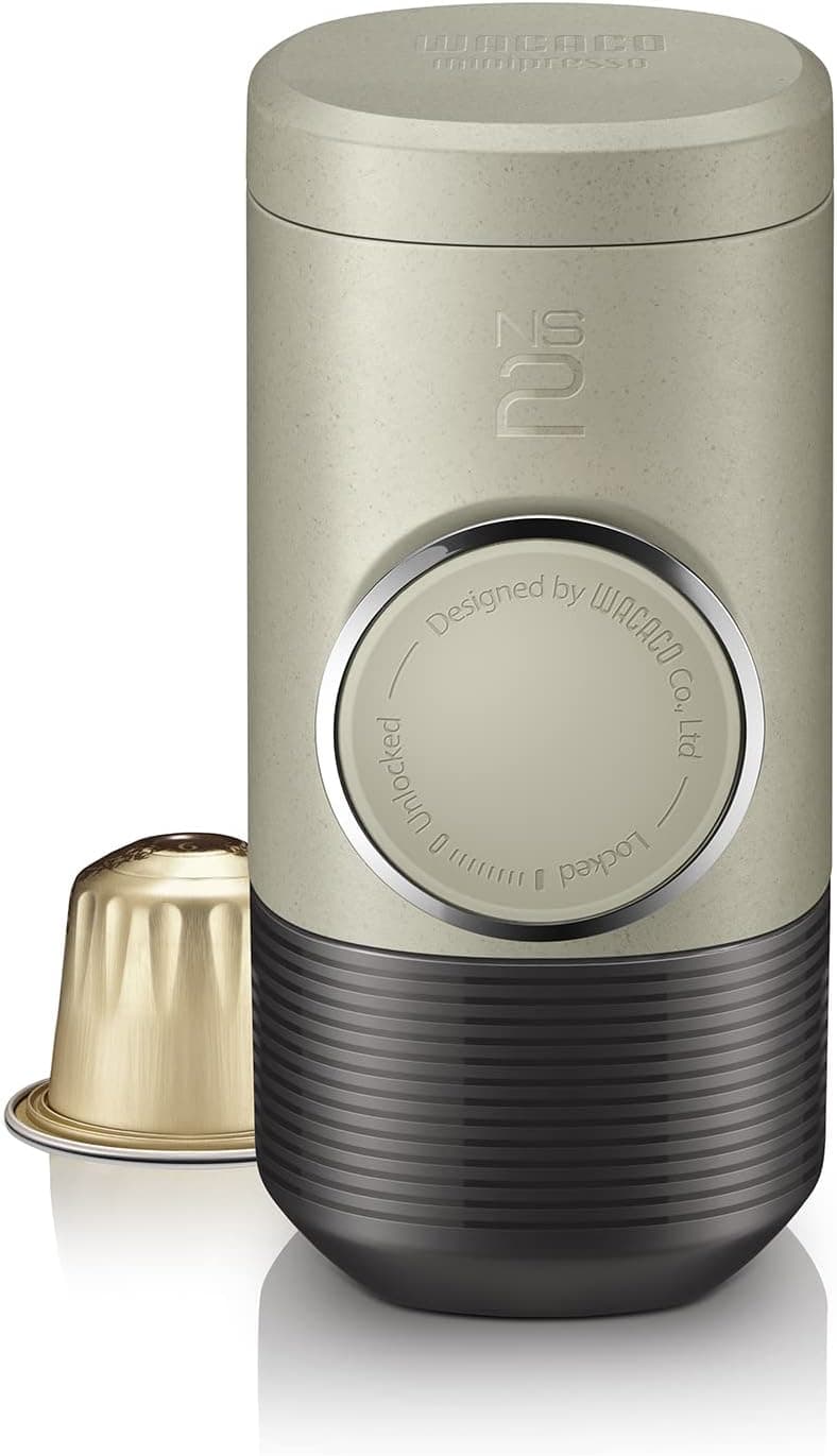 WACACO Minipresso NS2, máquina de café expresso portátil, compatível com cápsulas originais  Nespresso®  e compatíveis, operação manual, mini cafeteira de 18 bares, máquina de café portátil