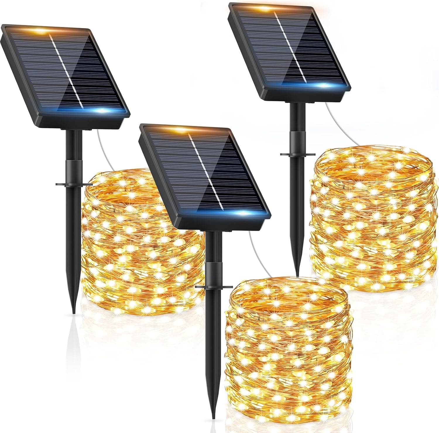 Guirlanda de luzes exteriores solares, 3 x 12 m, 120 LED grinaldas de luzes solares exterior IP65 impermeável branco quente 8 modos luzes solares LED exterior interior jardim terraço casamentos festas 